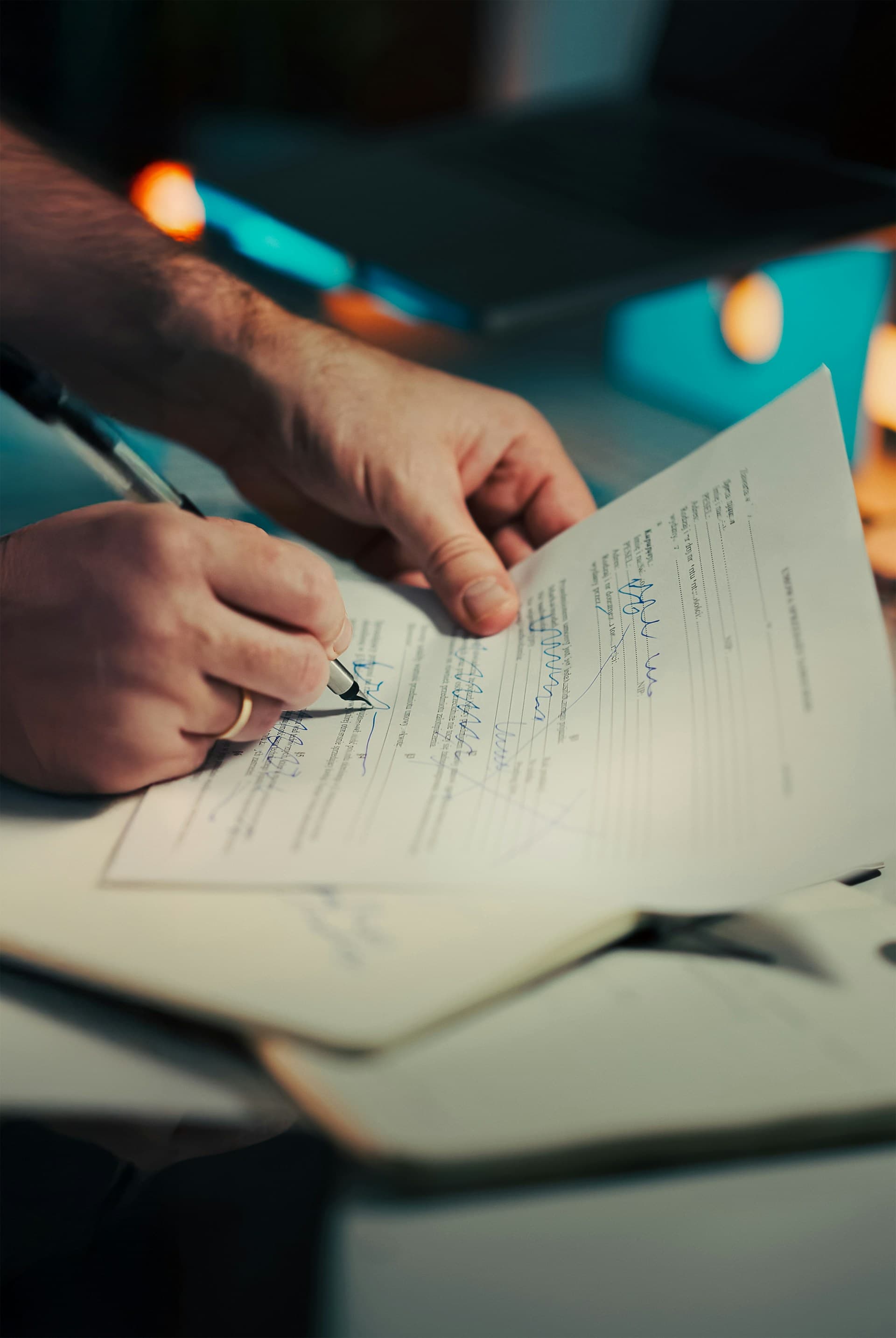 Main signant un contrat avec un stylo, symbole d'un devis qui se transforme en commande.